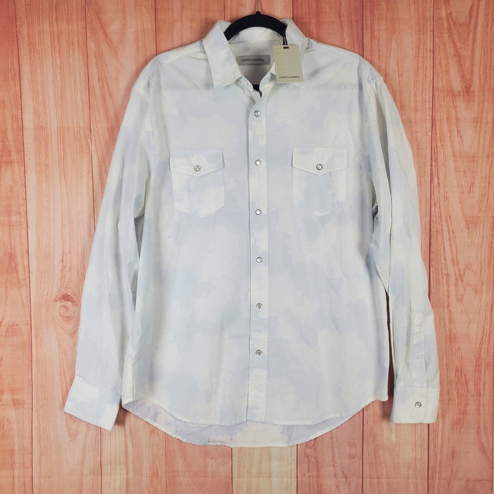 James Campbell Mens Shirt Sz L Cloud Cotton Collared Long Sleeve Snap Button